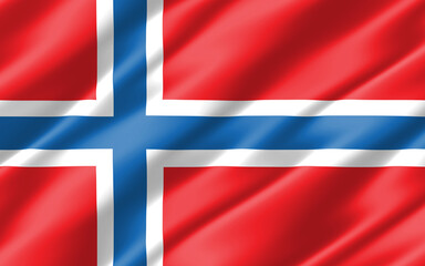 Naklejka premium Silk wavy flag of Norway graphic. Wavy Norwegian flag 3D illustration. Rippled Norway country flag is a symbol of freedom, patriotism and independence.