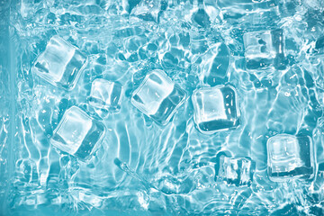 Cool and transparent ice cubes in summer