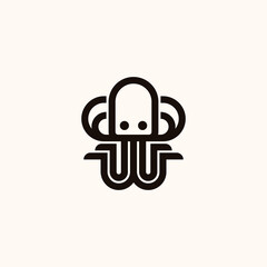 Creative Professional Trendy Octopus line Logo Design in Black and White Color