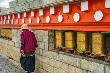 Prayer's wheels in Tibet, China.