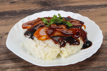 Rice with duck breast in Unagi sauce