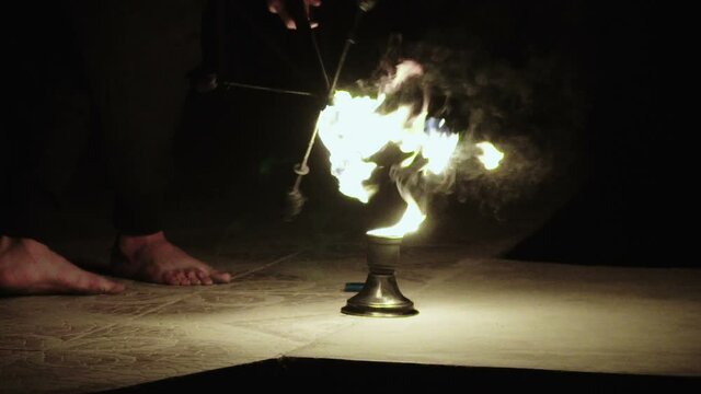 Firedancer fireman fireshow extreme beautiful shots at night with fire