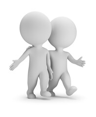 3d small people - two walking friends