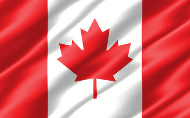 Silk wavy flag of Canada graphic. Wavy Canadian flag 3D illustration. Rippled Canada country flag is a symbol of freedom, patriotism and independence.