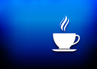 Coffee cup icon electric blue abstract design background illustration