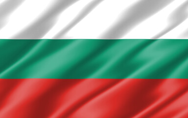 Obraz premium Silk wavy flag of Bulgaria graphic. Wavy Bulgarian flag 3D illustration. Rippled Bulgaria country flag is a symbol of freedom, patriotism and independence.