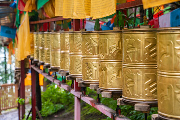 A set of prayer wheels in Tibet, China.