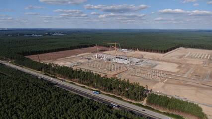 Baustelle der Tesla Gigafactory in Grünheide bei Berlin