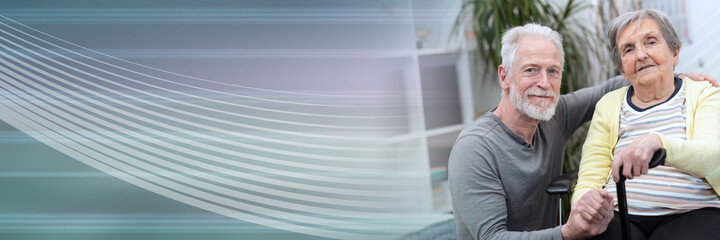 Concept of elderly support; panoramic banner