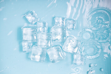 Cool and transparent ice cubes in summer