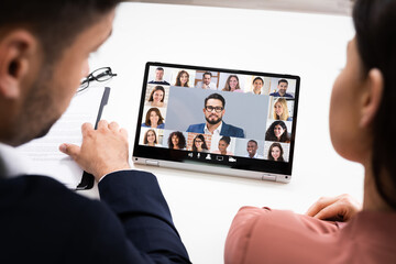 Online Video Conference Meeting On Tablet