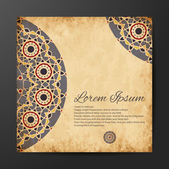 Mandala design for book cover with paper background. Card or invitation. Vintage decorative elements. Islam, Arabic, Indian, ottoman motifs. Vector illustration. © Arik