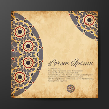 Mandala design for book cover with paper background. Card or invitation. Vintage decorative elements. Islam, Arabic, Indian, ottoman motifs. Vector illustration.