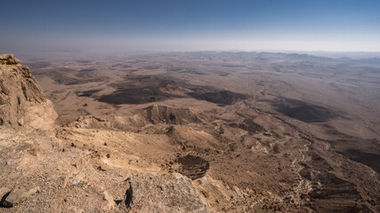 The bottom of Ramon Crater (Makhtesh Ramon), the largest in the world, as seen from the high...