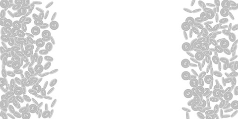 British pound coins falling. Scattered black and w