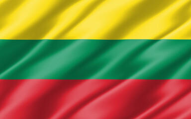 Silk wavy flag of Lithuania graphic. Wavy Lithuanian flag 3D illustration. Rippled Lithuania country flag is a symbol of freedom, patriotism and independence.