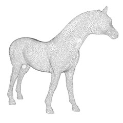 Fototapeta premium Horse frame made of black lines on a white background. Detailed horse from lines. 3D. Vector illustration