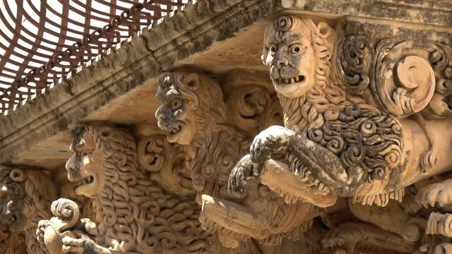 Sicily, Noto town the Baroque Wonder - UNESCO Heritage Site. Detail of Palazzo Nicolaci balcony, the maximum expression of the Sicilian Baroque style.