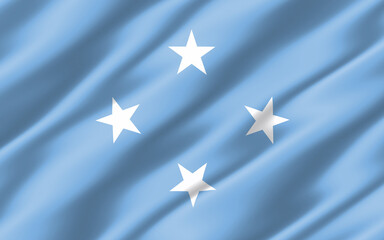 Silk wavy flag of Micronesia graphic. Wavy Micronesian flag 3D illustration. Rippled Micronesia country flag is a symbol of freedom, patriotism and independence.