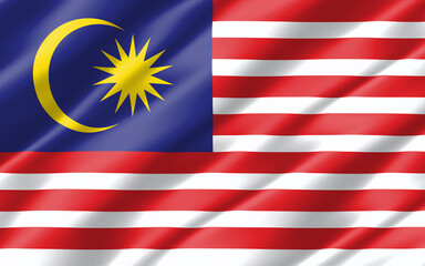 Silk wavy flag of Malaysia graphic. Wavy Malaysian flag 3D illustration. Rippled Malaysia country flag is a symbol of freedom, patriotism and independence.