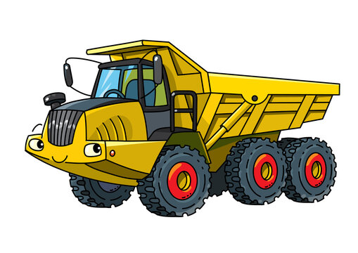 Articulated dump truck car with eyes illustration