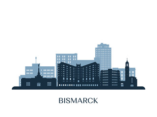 Bismarck skyline, monochrome silhouette. Vector illustration.
