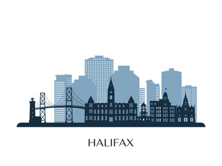 Halifax skyline, monochrome silhouette. Vector illustration. - obrazy, fototapety, plakaty