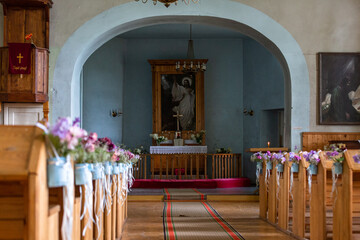 Fototapeta na wymiar Koknese church interior and bell