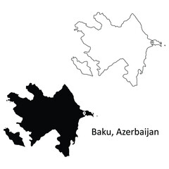 Obraz premium Baku Azerbaijan. Detailed Country Map with Capital City Location Pin. Black silhouette and outline maps isolated on white background. EPS Vector