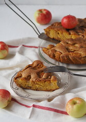 Homemade apple pie or biscuit on a white plate.