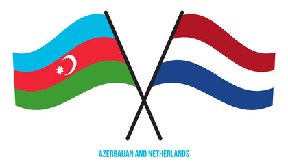 Azerbaijan and Netherlands Flags Crossed And Waving Flat Style. Official Proportion. Correct Colors.