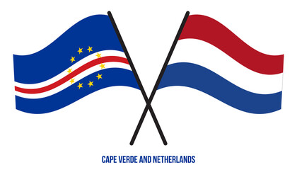 Cape Verde and Netherlands Flags Crossed And Waving Flat Style. Official Proportion. Correct Colors.