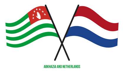 Abkhazia and Netherlands Flags Crossed And Waving Flat Style. Official Proportion. Correct Colors.