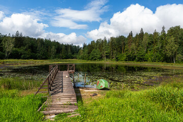 Fototapeta premium Boats and boat moorings on the lake