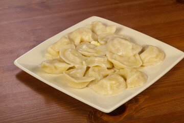 Homemade dumplings with mashed potato