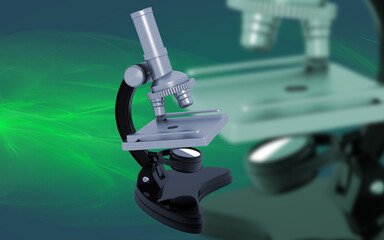 3D illustration of microscope on color background
