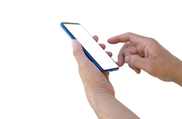 Hand hold vertical smartphone with blank screen for concept