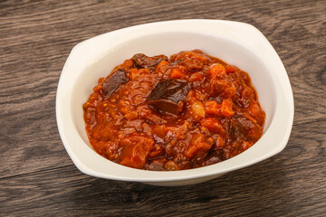 Eggplant saute with tomato and herbs