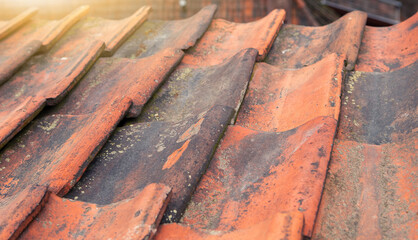 Old red clay roof tiles