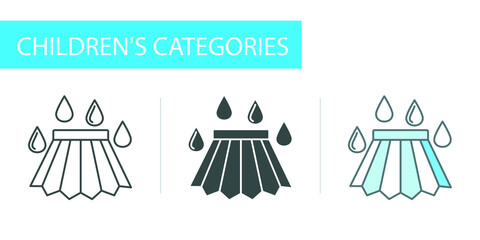 icons set, hat used for washing child's, drops around