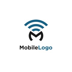 letter M Mobile signal tecnology logo vector image stock