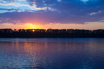 Bright Golden sunset over the Volga river and space for copying