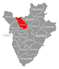 Kayanza red highlighted in map of Burundi