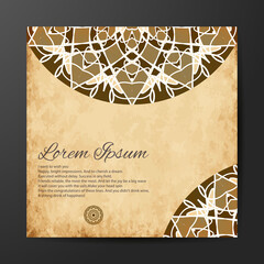 Mandala design for book cover with paper background. Card or invitation. Vintage decorative elements. Islam, Arabic, Indian, ottoman motifs. Vector illustration. © Arik