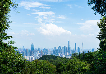 Fototapeta na wymiar Guangzhou skyline from Baiyun moutain top