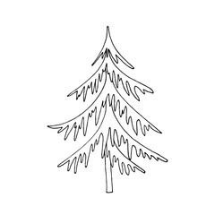 Hand-drawn stylized image of a Christmas tree. Simple beautiful image. Black and white vector image. Idea for decoration, children's creativity, printing.