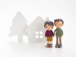 あみぐるみ人形　家と車