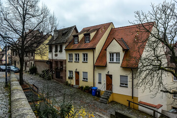 Old houses on Am Olberg street in the historical center Nuremberg castle in Nuremberg, Bavaria, Germany. October 2014