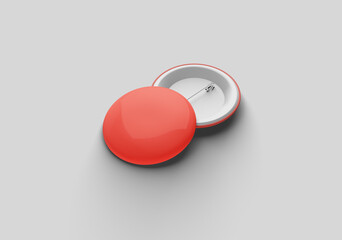 Red badge mockup isolated on grey background