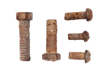 Old rusty bolts isolated on the white background.